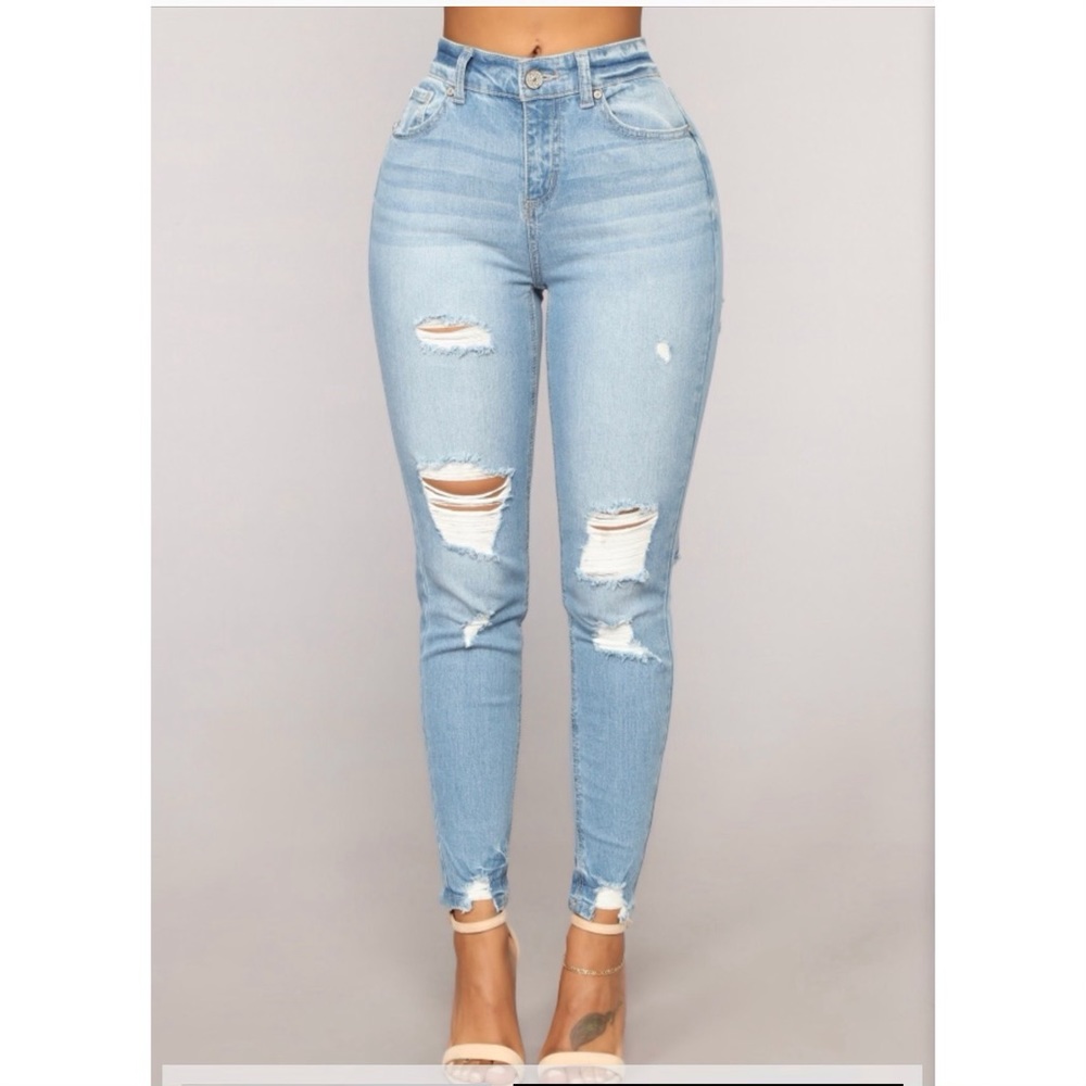 High Rise Distress Skinny Jeans